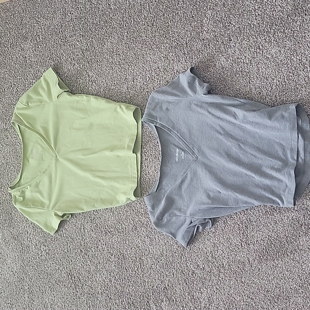 2 baby tees in lime green and grey